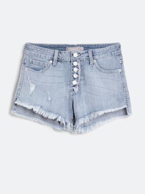 Just USA Light Blue Distressed Denim Shorts with Button Front